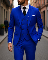Anzug Montevic™ mit doppelreihiger Weste, schmalem Schnitt und Einstecktuch in Blau