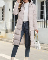Johanna | Damen Mittellanger Steppmantel mit Kapuze in Beige