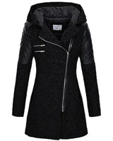 Wintermantel Damen Lang mit Kapuze in Schwarz
