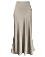 Elysia | Mode Langer glänzender Satin-Rock in Champagne