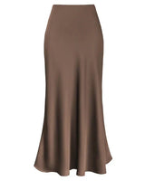 Elysia | Mode Langer glänzender Satin-Rock in Kaffee