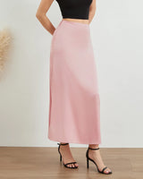 Elysia | Mode Langer glänzender Satin-Rock in Rosa