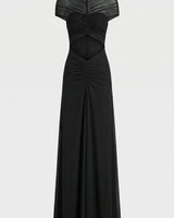 Damen gerafftes Mesh Maxikleid mit Cut-Outs in Schwarz