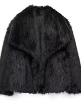 Doris | Damen Gemütliche Kurze Winterjacke aus Kunstfell in Schwarz