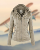 Natascha | Damen Slim Fit Lederjacke mit Reißverschluss in Beige