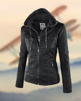 Natascha | Damen Slim Fit Lederjacke mit Reißverschluss in Schwarz