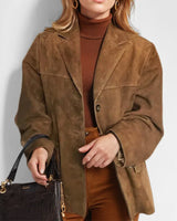 Pauline | Damen Urban Style Locker Sitzende Lederjacke in Braun