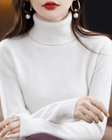 Elfriede | Damen Klassischer Warmer Strickpullover mit Rollkragen in Weiß
