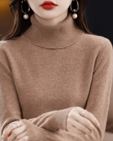 Elfriede | Damen Klassischer Warmer Strickpullover mit Rollkragen in Braun