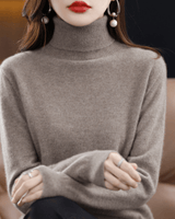Elfriede | Damen Klassischer Warmer Strickpullover mit Rollkragen in Taupe