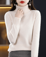 Elfriede | Damen Klassischer Warmer Strickpullover mit Rollkragen in Creme