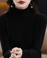 Elfriede | Damen Klassischer Warmer Strickpullover mit Rollkragen in Schwarz