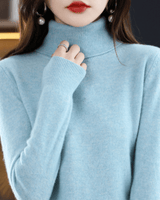 Elfriede | Damen Klassischer Warmer Strickpullover mit Rollkragen in Hellblau