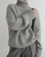 Doris | Damen Bequemer Strickpullover mit hohem Kragen in Grau