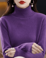 Elfriede | Damen Klassischer Warmer Strickpullover mit Rollkragen in Lila