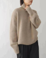 Doris | Damen Bequemer Strickpullover mit hohem Kragen in Khaki