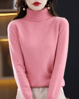 Elfriede | Damen Klassischer Warmer Strickpullover mit Rollkragen in Rosa
