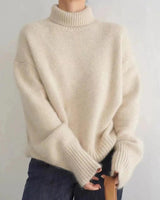 Doris | Damen Bequemer Strickpullover mit hohem Kragen in Beige