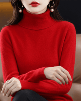 Elfriede | Damen Klassischer Warmer Strickpullover mit Rollkragen in Rot