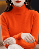 Elfriede | Damen Klassischer Warmer Strickpullover mit Rollkragen in Orange