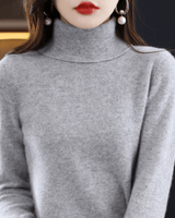 Elfriede | Damen Klassischer Warmer Strickpullover mit Rollkragen in Grau