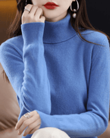 Elfriede | Damen Klassischer Warmer Strickpullover mit Rollkragen in Blau