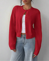 Bettina | Damen Frühlings Cardigan Mit Kragen Und Knöpfen in Rot