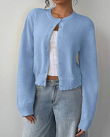 Bettina | Damen Frühlings Cardigan Mit Kragen Und Knöpfen in Hellblau