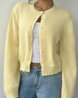 Bettina | Damen Frühlings Cardigan Mit Kragen Und Knöpfen in Gelb