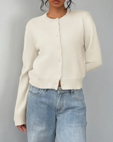 Bettina | Damen Frühlings Cardigan Mit Kragen Und Knöpfen in Weiß