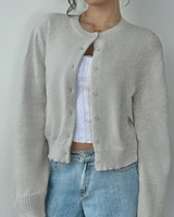 Bettina | Damen Frühlings Cardigan Mit Kragen Und Knöpfen in Grau