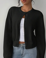 Bettina | Damen Frühlings Cardigan Mit Kragen Und Knöpfen in Schwarz