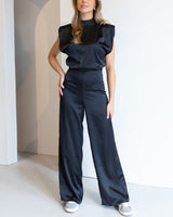 Ellie | Hoher Ausschnitt Weites Bein Jumpsuit in Schwarz