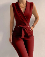 Aurora | V-Ausschnitt Ärmellos Jumpsuit in Weinrot