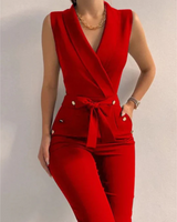 Aurora | V-Ausschnitt Ärmellos Jumpsuit in Rot