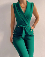 Aurora | V-Ausschnitt Ärmellos Jumpsuit in Grün