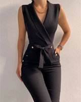 Aurora | V-Ausschnitt Ärmellos Jumpsuit in Schwarz