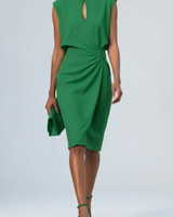 Katharina | Damen Midi-Kleid mit Schlüsselloch-Ausschnitt und Raffung in Grün