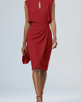 Katharina | Damen Midi-Kleid mit Schlüsselloch-Ausschnitt und Raffung in Rot