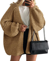 Beatrice | Damen Frühlings Zopfmuster Strickcardigan in Khaki