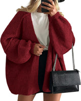 Beatrice | Damen Frühlings Zopfmuster Strickcardigan in Bordeauxrot