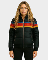 Damen Retro Pufferjacke mit Kapuze in Schwarz