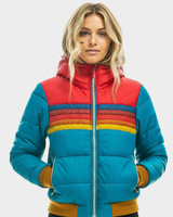 Damen Retro Pufferjacke mit Kapuze in Türkis