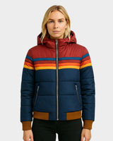 Damen Retro Pufferjacke mit Kapuze in Marineblau