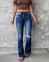 Damen Ripped High Waist Jeans in Dunkelblau