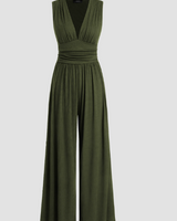 Zoey | Ärmellos Weites Bein Jumpsuit in Army Grün