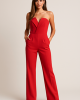 Madison | V-Ausschnitt Weites Bein Jumpsuit in Rot