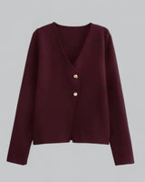 Annika | Damen Frühlings Minimalistischer Cardigan Mit Knöpfen in Burgunderrot