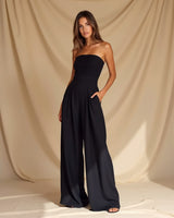 Ella | Trägerlos Weites Bein Jumpsuit in Schwarz