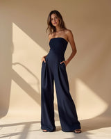 Ella | Trägerlos Weites Bein Jumpsuit in Marineblau